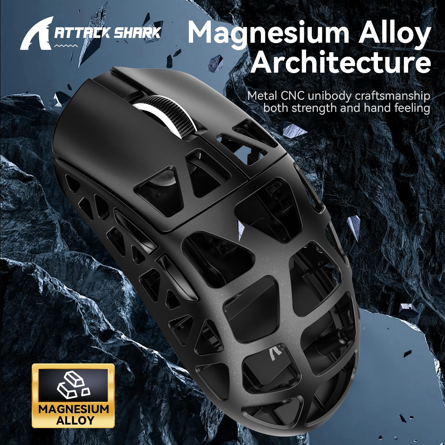 ATTACK SHARK R3 46g Superlight Magnesium Alloy Wireless Gaming Mouse, BT/2.4Ghz/Wired Computer Mouse, 8000Hz Wireless Polling Rate, PAW3395 26K DPI Optical Sensor Programmable Mice for Win/Mac(Black)