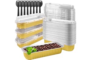 TIKXLAFE 6.8 oz Rectangular Mini Baking Pan with Lid, Mini Cake Mould 50 Pack, Disposable Mini Baking Pan, Cupcake Container for Brownie Bread Cheesecake-Gold