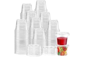 TashiBox 400 Sets - 1 oz Portion Cups with Lids, Disposable Plastic Cups for Sauce,Portion Control, Salad Dressing, & Medicine, Small Plastic Condiment Container