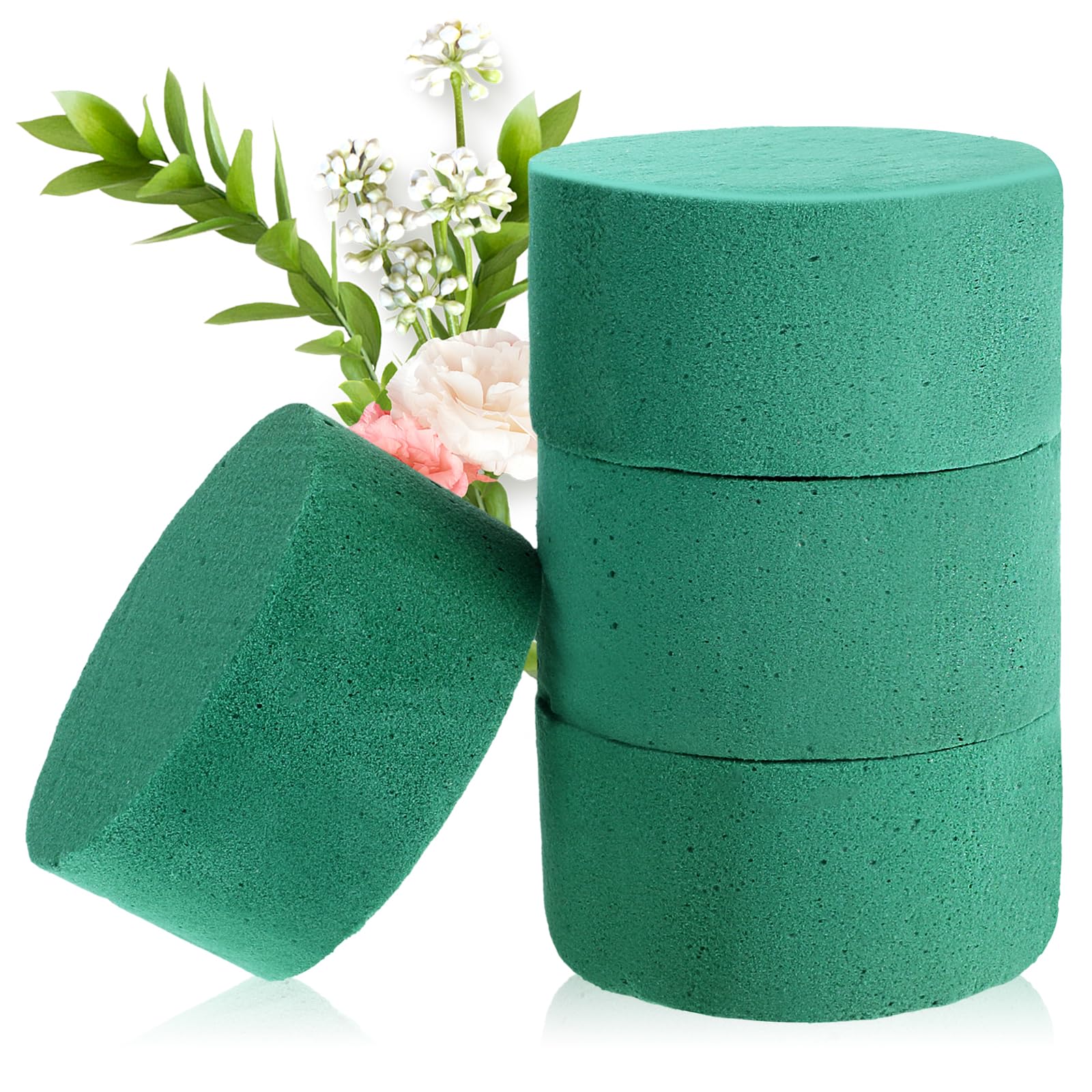 YUXIANLB 4Pcs Round Floral Foam Blocks, 3.15" Green Wet Dry Flower Plant Foam, Styrofoam Block Flowers Arrangement Supplies, Florist Plant Foam for Artificial and Fresh Flower Arrangement