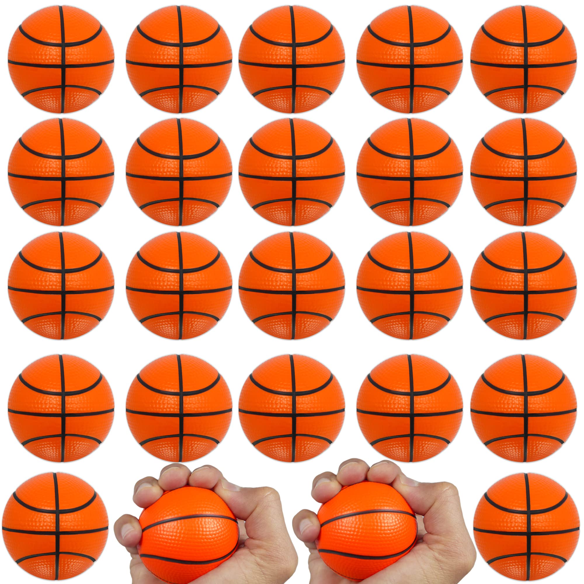 Mini Sports Balls for Kids Party Favor Toy, Soccer Ball, Basketball, Football, Baseball (24 Pack) Squeeze Foam for Stress, Anxiety Relief, Relaxation. (24 Pack (Basketballs))