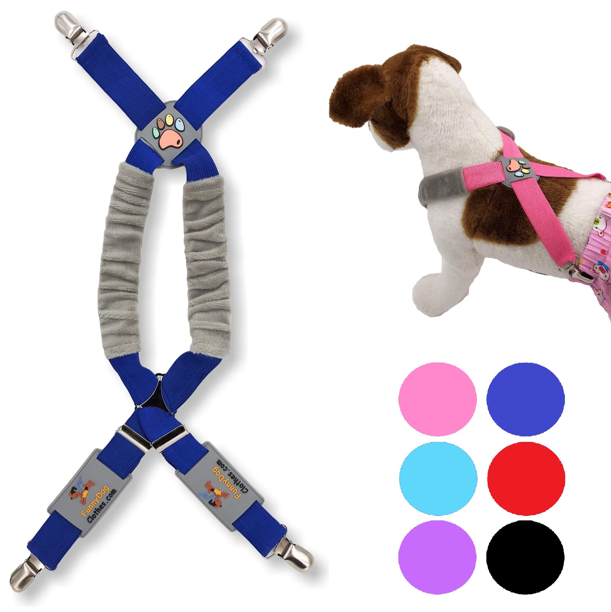 FunnyDogClothes Dog Braces, Pet Clothes, Diapers, Pants, Skirts, Belly Bands for Small, Medium and Large Dogs (XS/M: 9-25 lbs, Blue)