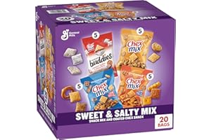 Chex Sweet & Salty Snack Variety Pack, Individually Wrapped Snack Bags, Party and Lunch Packs, Muddy Buddies Peanut Butter and Chocolate, Chex Mix Traditional, Cheddar, Honey Nut, 35 oz/20 Bags