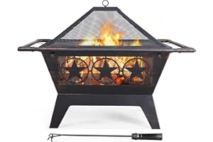 Yaheetech Fire Pit 32in Fire Pits for Outside Outdoor Fireplace Large Square Wood Burning Fire Pit Heavy Duty for Patio BBQ C
