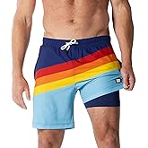 Third Wave Swim Trunks with Compression Liner - Men's Premium 7 Inch Inseam Quick Dry Swim Shorts for Beach and Swimming