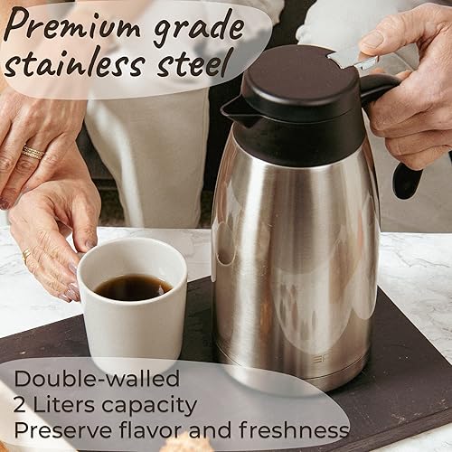 Thermal Coffee Carafe Stainless Steel Heavy Duty, 24hr Lab Tested Heat  Retention, Liter 68oz Insulated Cof