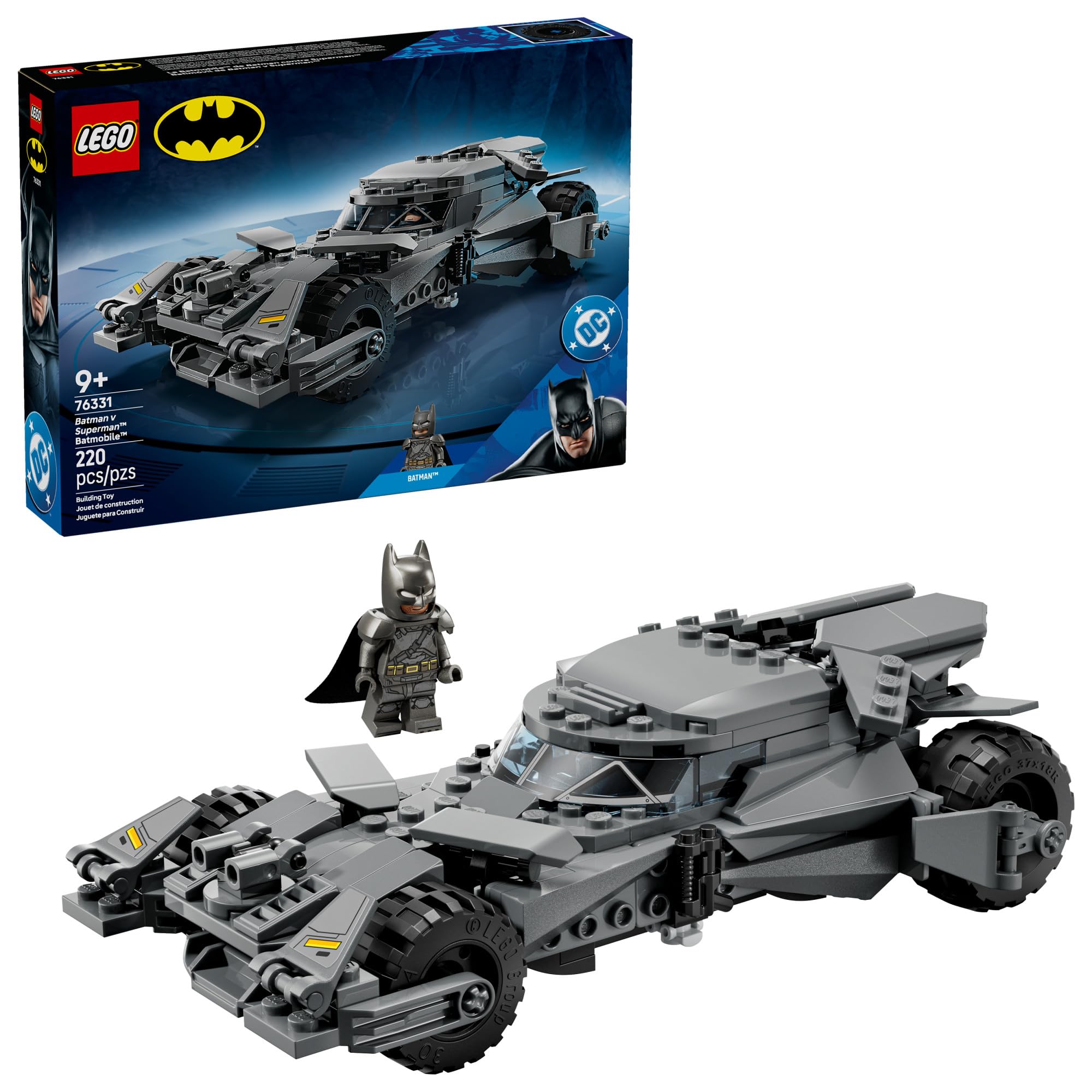 LEGO DC Batman: Batman v Superman Batmobile Building Blocks Set - Super Hero Toy for Kids, Boys & Girls, Ages 9+ - with Armored Minifigure & Golden Coin - Gift Idea for Birthdays - 76331