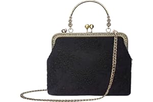 Rejolly Vintage Handbag Evening Clutch Purse for Women Kiss Lock Top Handle Crossbody Shoulder Bag with Chain Strap