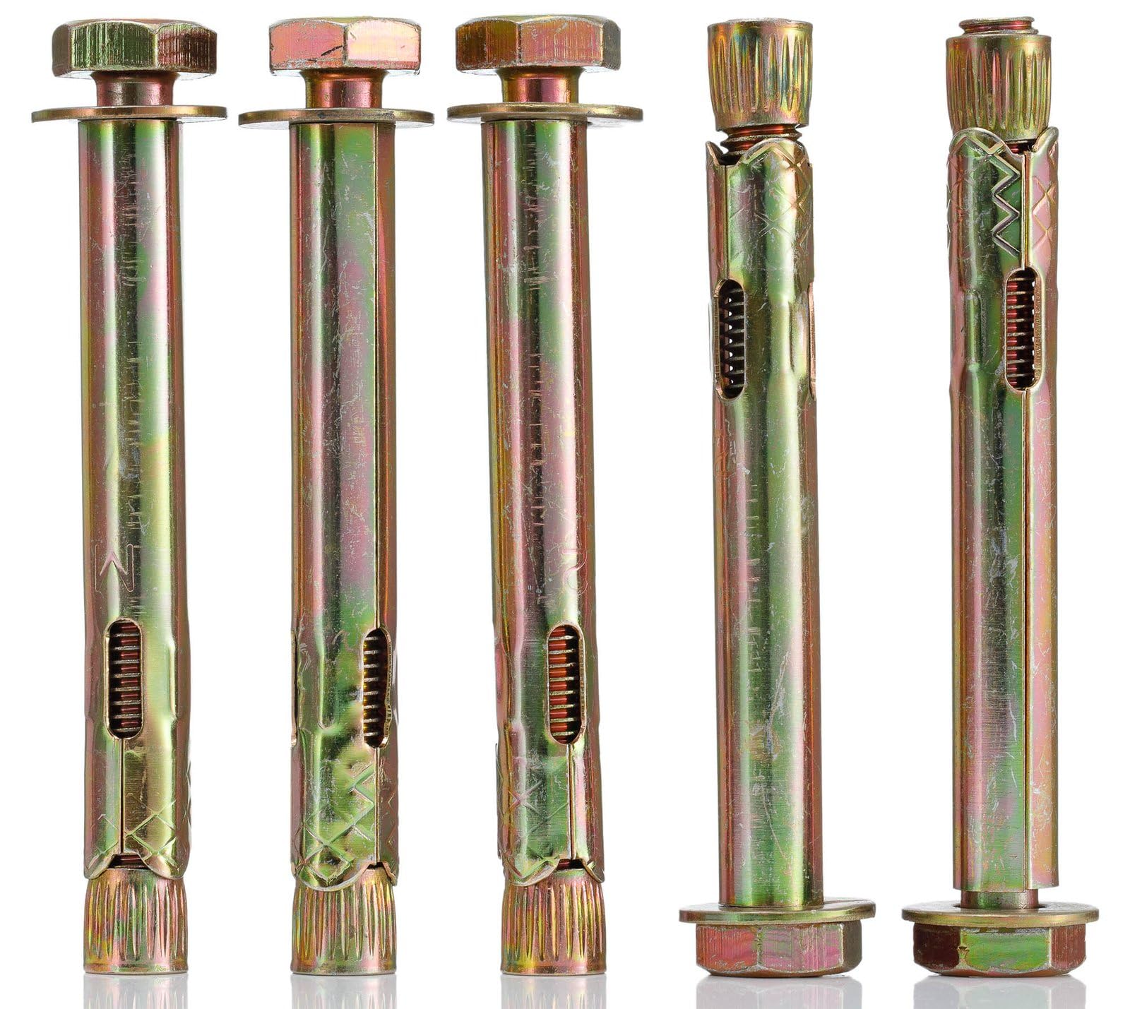 YoiYee M10*100mm Sleeve Anchor Hex Bolts, Heavy Duty Expansion Through Bolts for Concrete, Brick & Masonry Fixings, Zinc Plated Steel, Ideal for Builders, DIYers & Professionals, 5 Pack