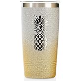 Onebttl Pineapple Glitter Tumbler - 20oz/590ml Stainless Steel Insulated Tumbler with Straw - Gold-Silver Gradient Cups Gifts for Women and Pineapple Lovers