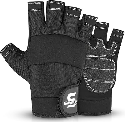 SAWANS Fingerless Working Gloves Men Performance Heavy Duty Black Large