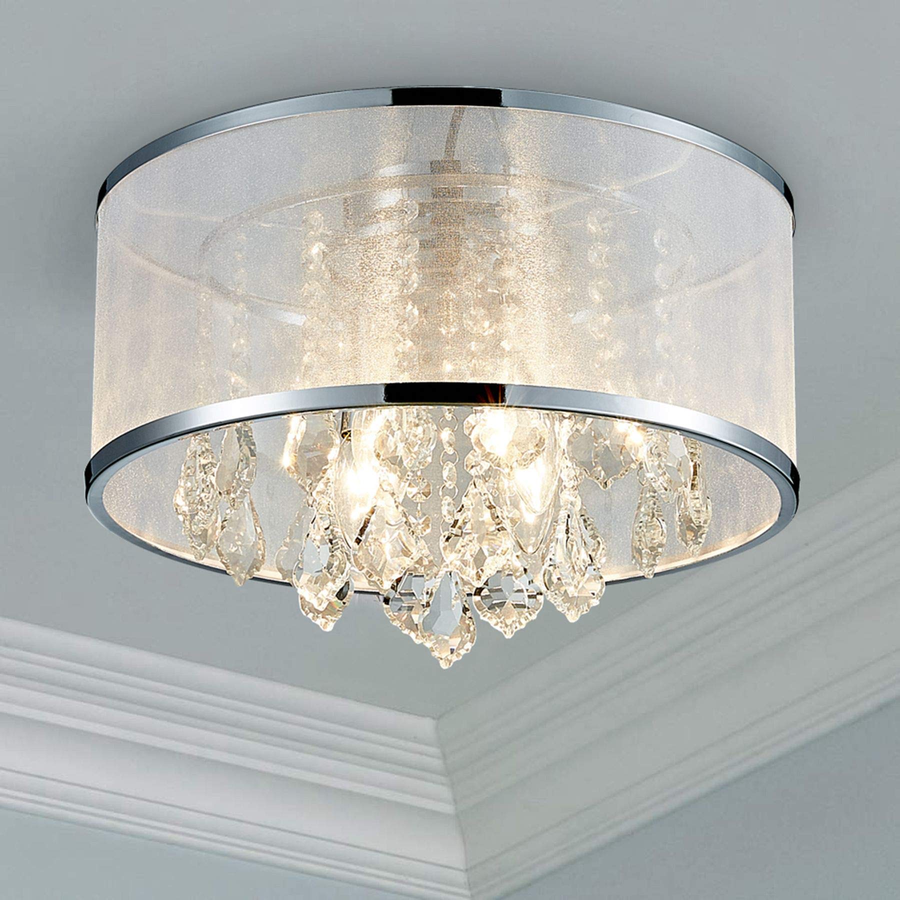 BESTIER Modern Crystal Drum Chandelier Lighting Flush Mount LED Ceiling Light Fixture Pendant Lamp Dining Room Bathroom Bedroom Livingroom LED 4 E14 Bulbs Required Diameter 40 cm Height 28 cm