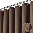 Dynamene Extra Wide Shower Curtain-108 Inch Wide Waffle Weave Weighted Thick Cloth Bathroom Shower Curtain, Neutral Heavy Duty Hotel Bath Curtain Set with 18 Plastic Hooks,108x72, Brown