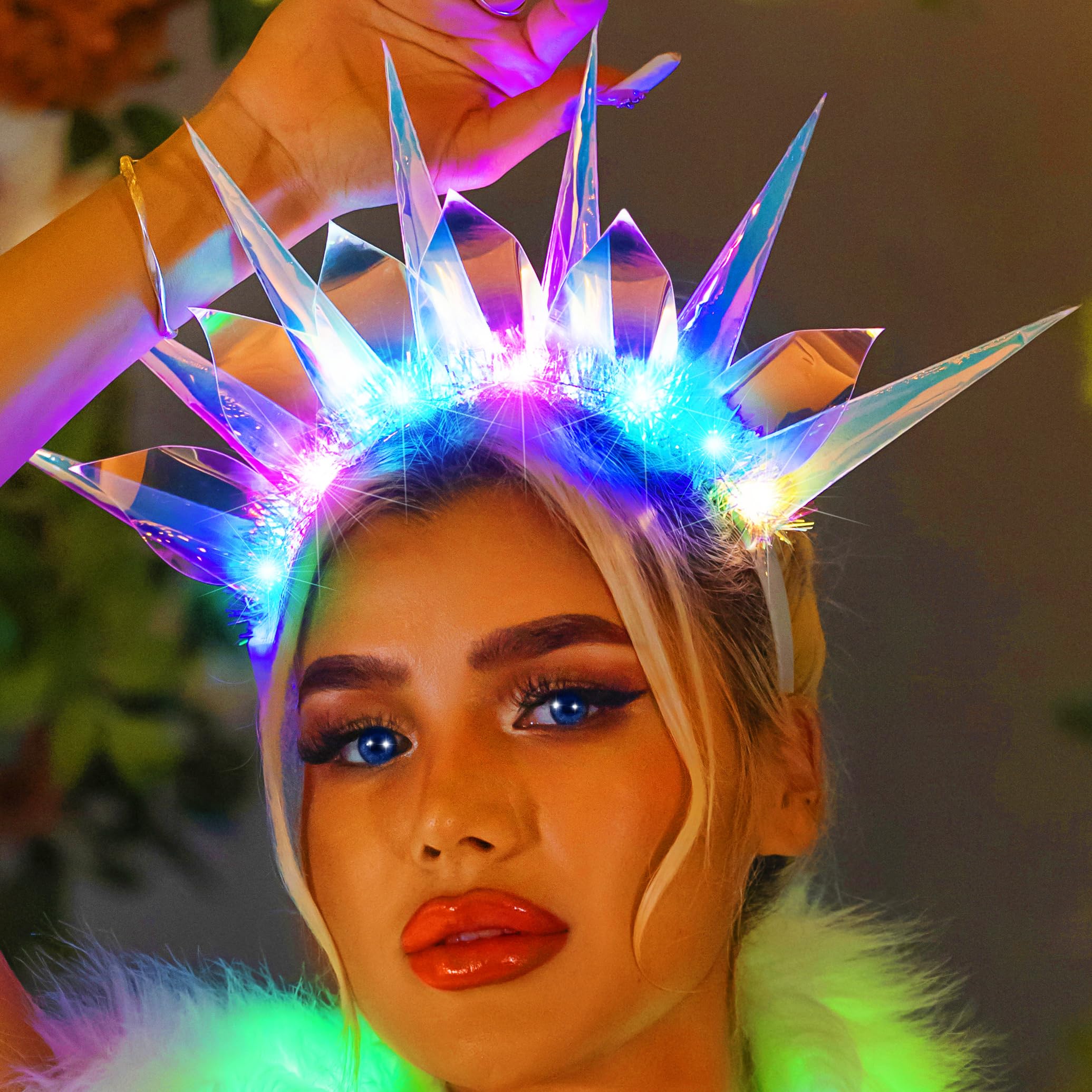 Fashband Light Up Headband LED Crown Hair Bands Flash Goddess Headband Luminous Glowing Laser Party Festival Hair Accessories for Women