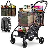 Folding Shopping Cart with Wheels, 75lbs Multi Use Grocery Carts with 360&deg; Wheels &amp; Removable Tote Bag, Multifunctional Portable Personal Shopping Carts for Groceries (30 Gallon)