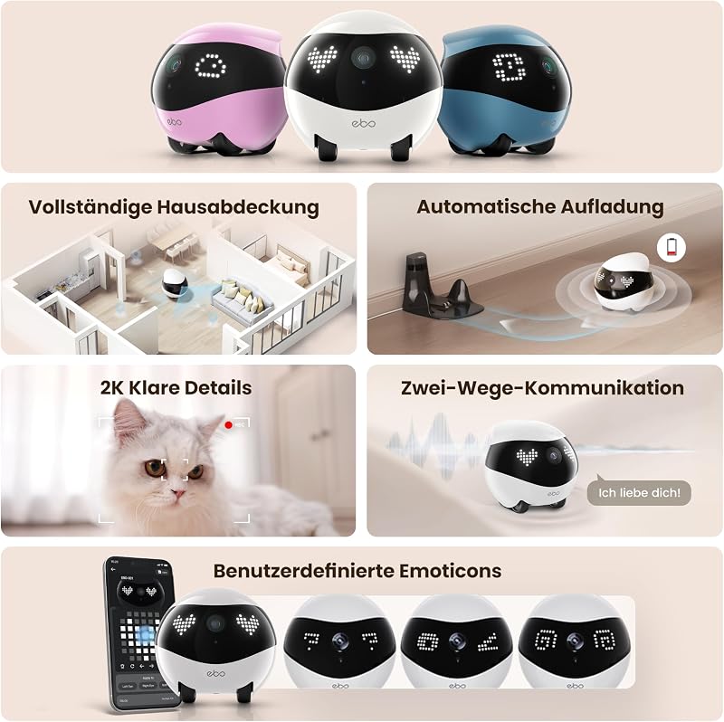 Air 2 FamilyBot-Intelligenter 2K Überwachungskamera Roboter mit Selbstaufladung,Patrol Roboter für die Heimüberwachung,Kabellose Hundekamera&Katzen Kamera mit Nachtsicht,2-Wege-Audio (Weiß)