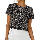 IDEALSANXUN Womens Short Sleeve Linen Shirts Casual Spring Summer Crewneck Cute Crop Beach Blouse Tops