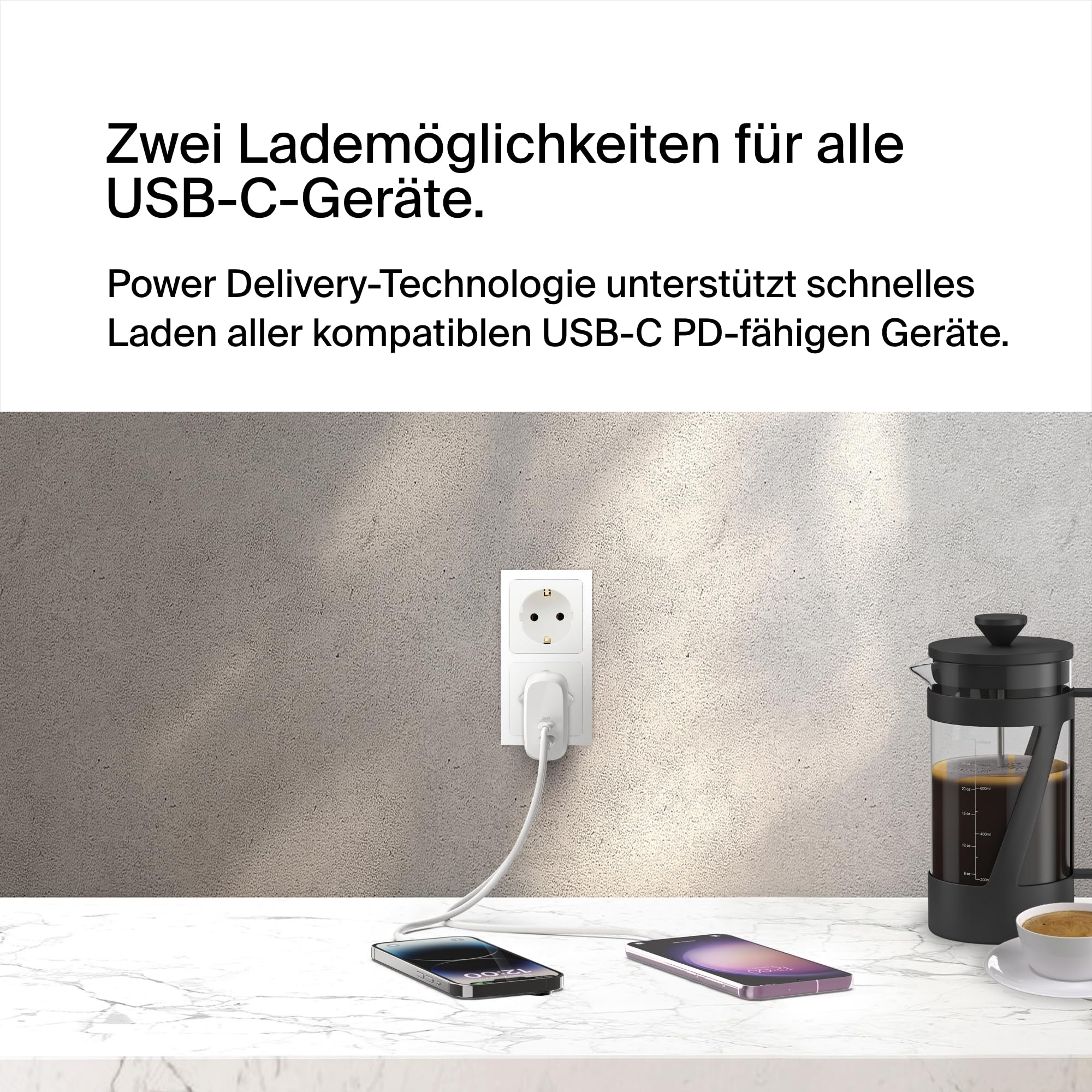 Belkin BoostCharge USB-C PD-Ladegerät mit 2 Anschlüssen und PPS, 60 W für Apple iPhone 17/16/15, iPad, Samsung Galaxy, Google Pixel, kompatibel mit USB-C/Lightning-Kabel und USB-C/USB-C-Kabel – Weiß 3