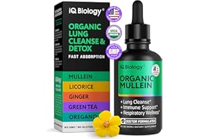 IQ BIOLOGY Mullein Drops for Lungs - USDA Organic Mullein Leaf + Nettle Leaf Extract Supplement - Lungs Cleanse Respiratory Support to Clear Lungs - Respiratory Support - Immune Support - Made in USA - 2 fl oz