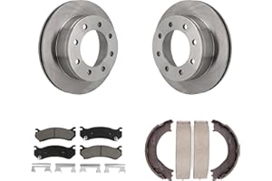 CMX Rear Disc Rotors Ceramic Pads And Parking Brake Shoes Kit Replacement For Chevrolet GMC Silverado 2500 HD Sierra 3500 Cla