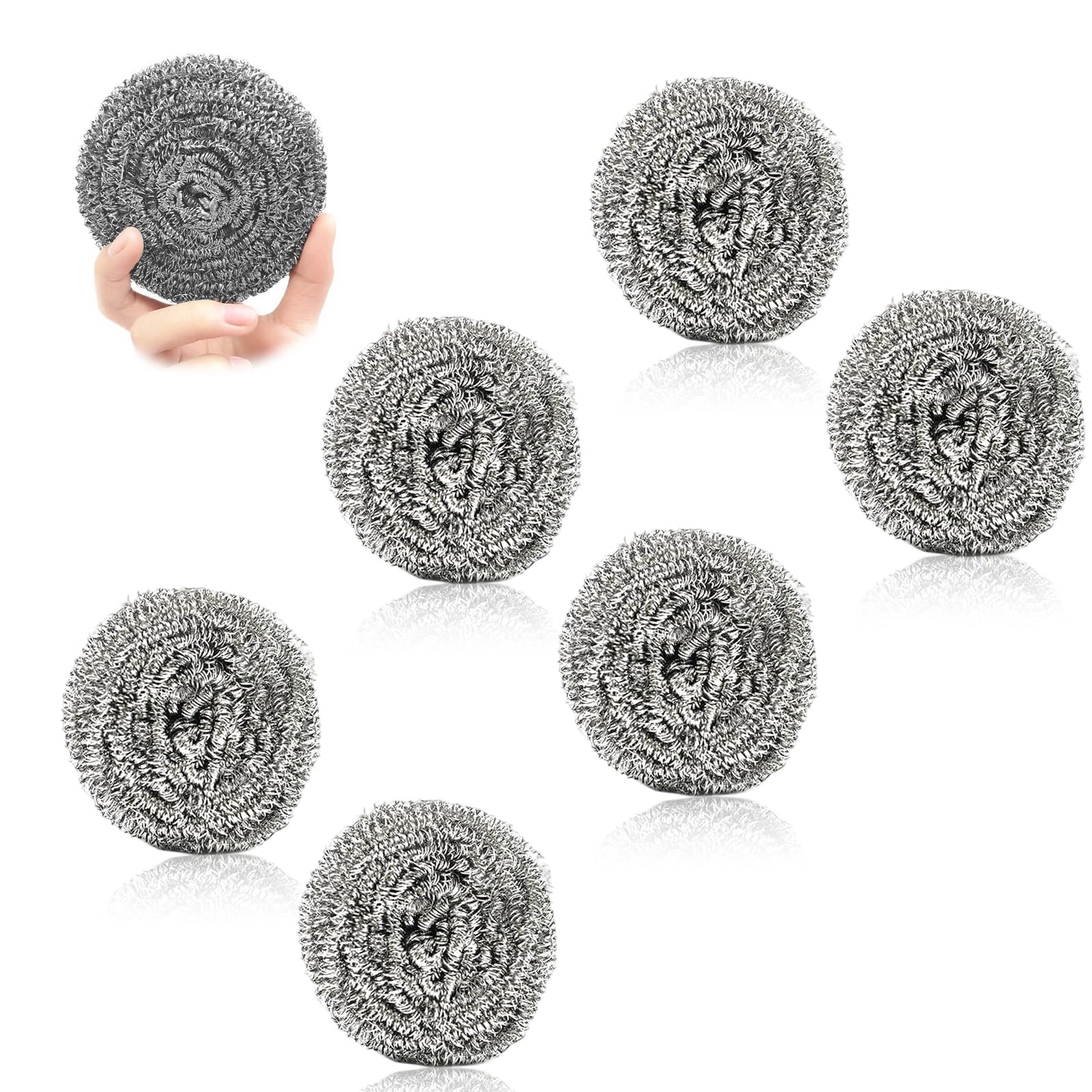 6PCS Scourers, Heavy-Duty Stainless Steel Cleaner, Washing Up Sponges Multipack with Non-Microplastic Design - Kitchen & Outdoor Cleaning Tools for Home & Professional Use