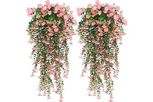 RECUTMS Artificial Hanging Flowers for Outdoors 4Pcs Faux Silk Daisy Plant with Eucalyptus Leaves UV Resistant Fake Flower Lo