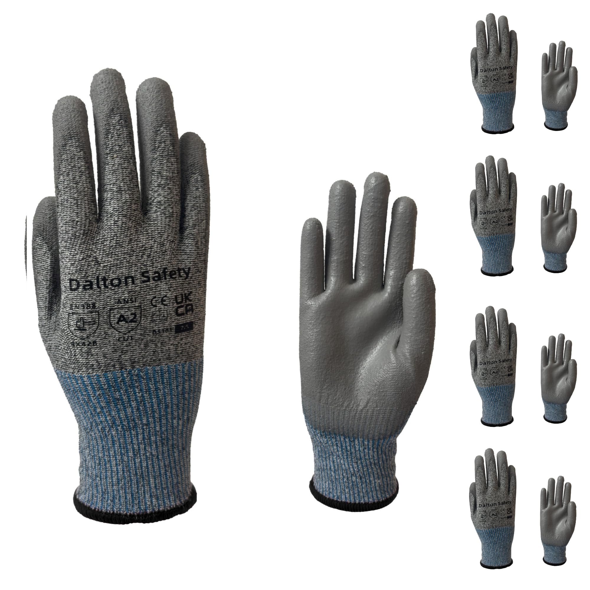 Dalton Safety 4 Pairs Of XL Cut Resistant Level 3 Work Gloves, HPPE Knitted Cuff, PU Coated Palm & Fingertips. Perfect For General Duty, Gardening, Glass Cutting & Sheet Metal Handling