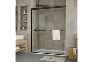IDEALHOUSE Sliding Shower Door, Aluminum Alloy Frame with 44-48" Adjustable Width x 72" Height, Features Double 6mm (1/4") Tempered Glass Panels, Matte Black Square Track, Space-Saving Bypass Design