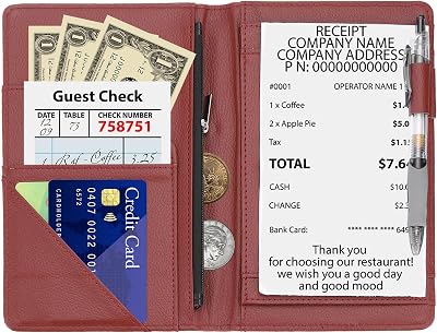 PATIKIL Server Book Organizer Dark Red Leather 2 Pcs 8" x 5" Waiter Waitress