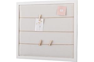 SOFE Rustic White Linen Bulletin Board, 28 x 32 inches Large Fabric Pin Boards for Wall Photo Display with Clips, Wood Framed Memo Board, Decorative Vision Board for Room Classroom Office