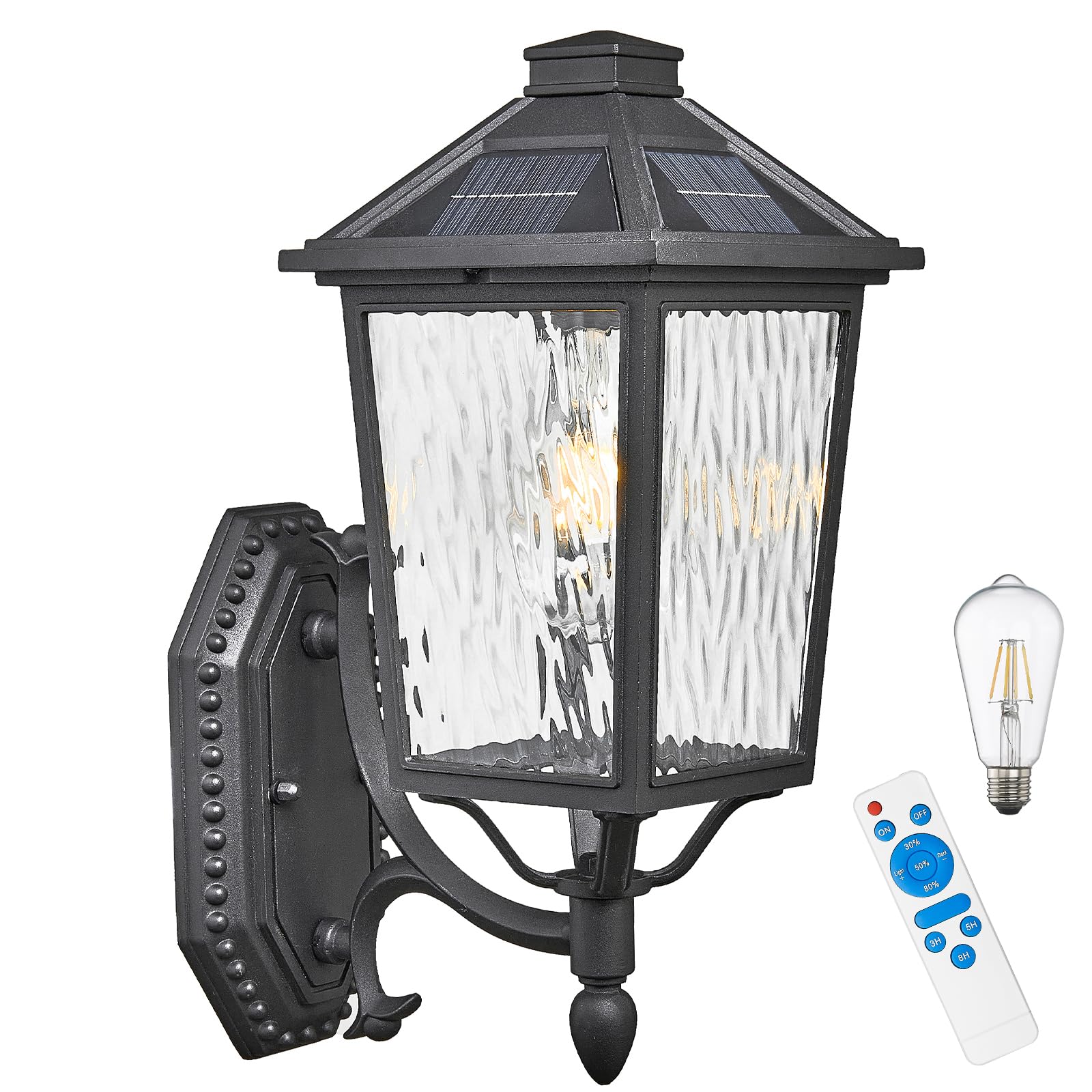Photo 1 of NAXTTII Solar Outdoor Wall Lights 15 Inch Height Dusk to Dawn Solar Sconce Lights Outdoor with Remote Control Black Exterior Porch Lights Wall Mount for House Porch Yard Hallway and Garage