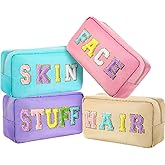 Remerry 4 Pcs Makeup Bag Travel Cosmetic Bag Organization Chenille Letter Toiletries Stuff Pouch Preppy Waterproof Gift for Women Girl Teen (Colorful,Face Skin Hair Stuff)