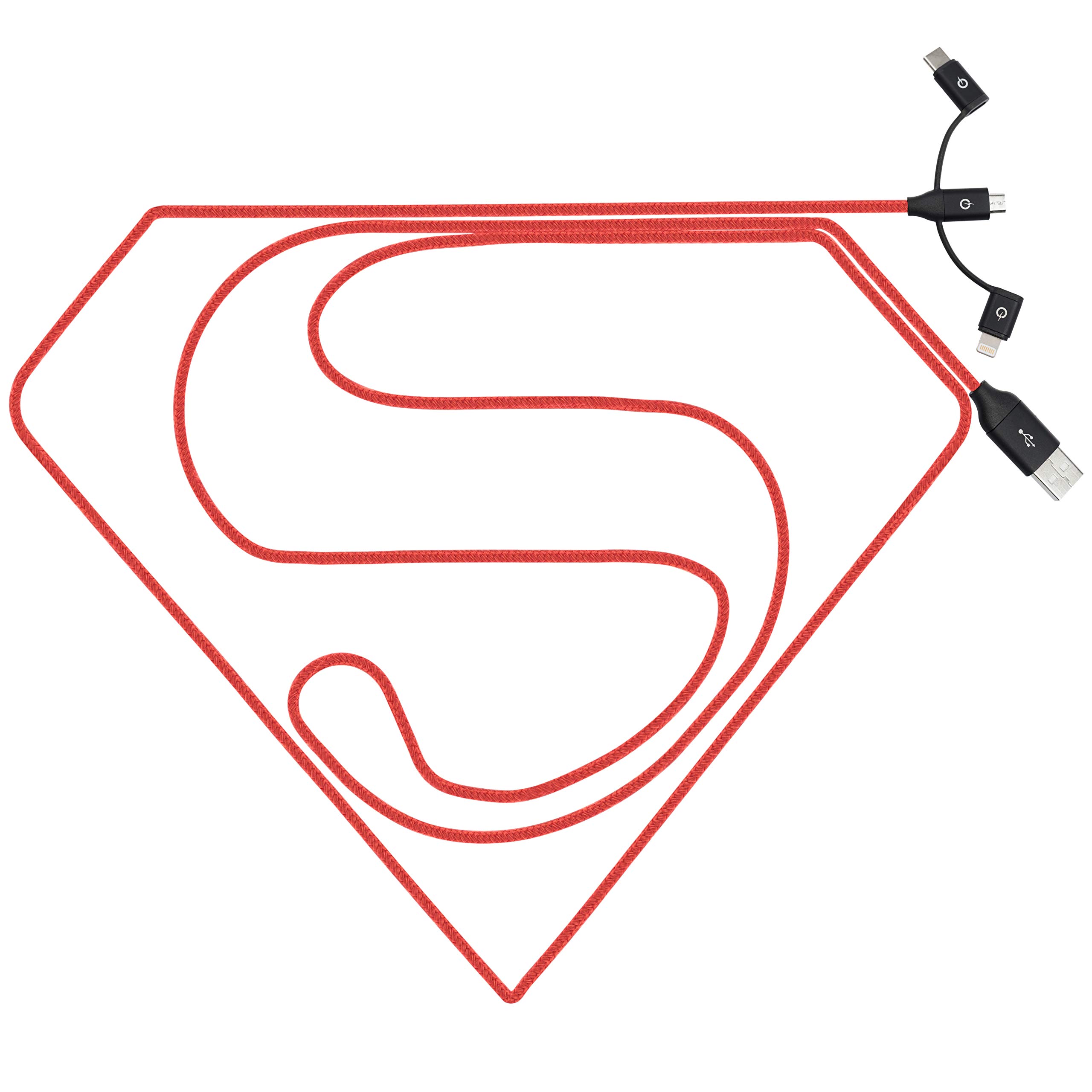 LinkOn MFi-Certified Universal Charging Cable 2m/6.6ft 3 in 1 USB-A to Micro USB Compatible with Lightning and USB-C for all Apple Android or Microsoft Smartphones and Tablets (MFi-3in1-Red)