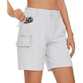 MAGCOMSEN Women's 7" Hiking Golf Shorts 6 Pockets Lightweight Quick Dry Outdoor Casual Cargo Shorts Water Resistant