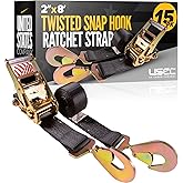 US Cargo Control Twisted Snap Hook Ratchet Straps 2 Inch x 8 Foot (4-Pack), 10,000 LBS Break Strength, Car Tie Down Straps for Trailers, Tie Down Cars, Motorcycles, Race Cars - Low-Profile Ratchet