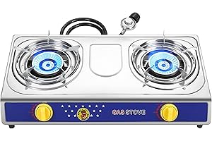 Vivicreate 25000 BTU double burner propane gas stainless steel tabletop camping outdoor high power ignition stove cooker port