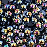 Niziky 500PCS Flat Back Half Round Pearls, 10mm Black AB Half Flatback Pearls Gems Beads for Crafts, Jewelry Making, Shoes, Cup, Nail Art Decoration
