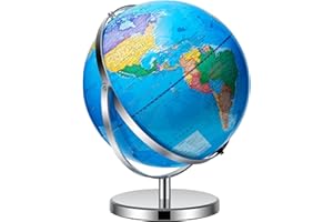13" World Globe with Stand, 720° Swivels in All Directions, Stainless Steel Stand, Geographic/Decorative Desktop Decoration W