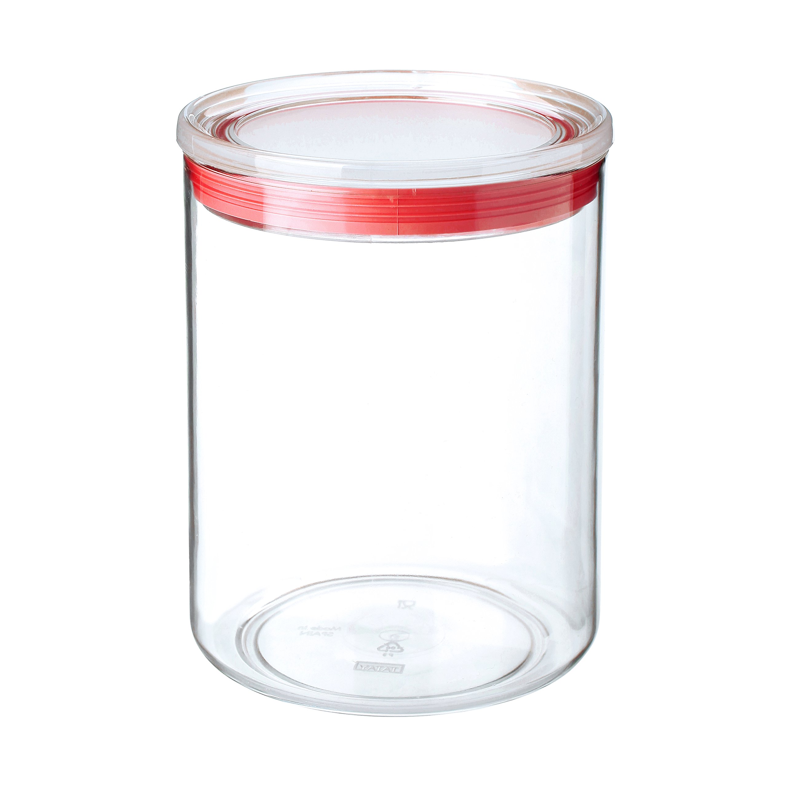 TATAY Kitchen Storage Container 1.5 L | Clear Kitchen Canister | Silicone Seal Lid | Stackable | BPA-Free Plastic | Dishwasher Safe | 12.5 x 12.5 x 17 cm, Red