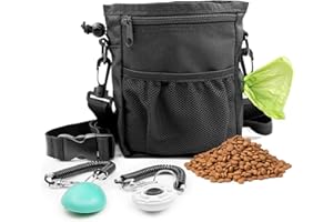 MGKSHADOW Dog Treat Pouch 1pc, Pet Training Clicker 2 pcs, Pet Treat Pouch, Built-in Poop Bag Dispenser (Black)
