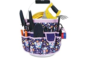 MELOTOUGH Bucket Caddy Organizer Bucket Tool Organizer for Garden Tools Fit 3.5 to 5 Gallon Bucket (Purple Flower)
