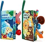 hahaland 2 Pcs Sensory Baby Books 0-6 Months Soft Squeaker Crinkle Red view 1
