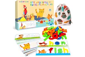 SpringFlower See & Spell Matching Letter Toy,Learning Educational Toy For 3 4 5 6 Years Old Boys And Girls,Preschool Learning Activities,Shape & Color Recognition Game,Cvc Word Builders For Kids,80Pcs