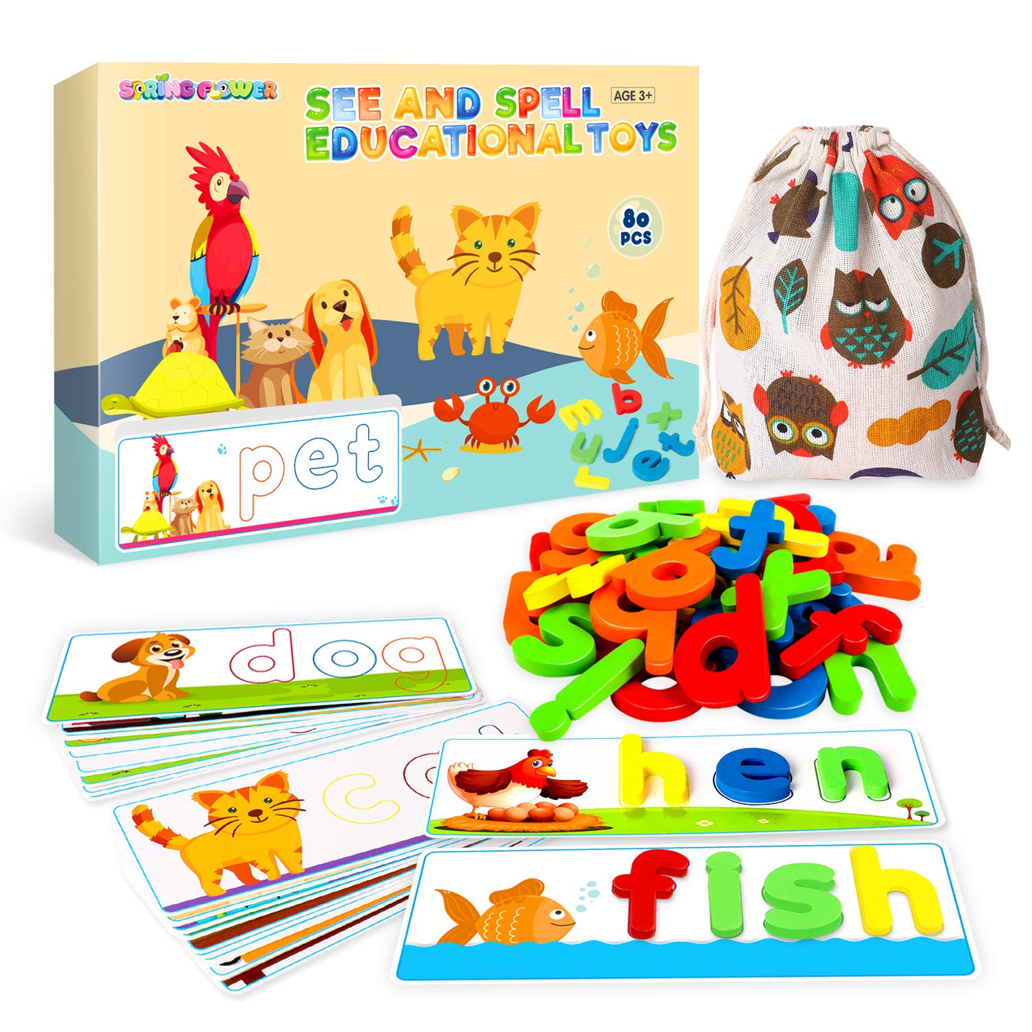 Photo 1 of SpringFlower See & Spell Matching Letter Toy,Learning Educational Toy For 3 4 5 6 Years Old Boys And Girls,Preschool Learning Activities,Shape & Color Recognition Game,Cvc Word Builders For Kids,80Pcs