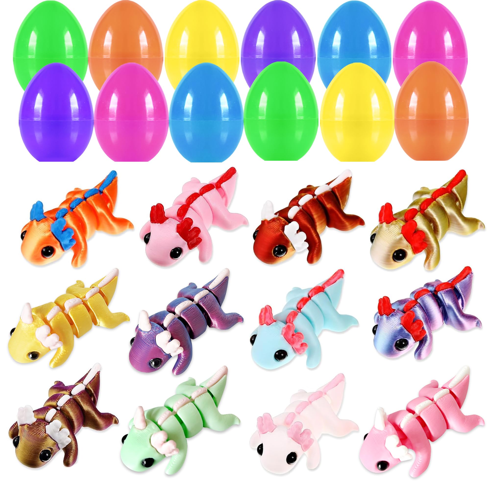 12 Pack Prefilled Easter Eggs Filled with 3D Axolotl Toys - Mini Animals Fidget Figures, Easter Basket Stuffers and Essentials, Easter Gifts for Toddlers, Boys & Girls