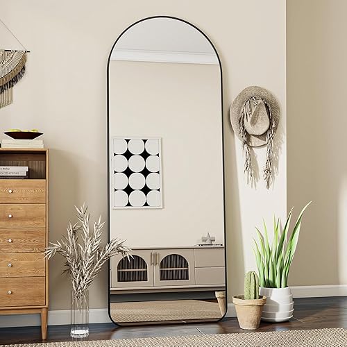 Koonmi 52 x161 cm Arch Mirror Full Length, Standing Full Body Dressing Mirror with Round Corners, Wall Mounted, Leaning, for Living Room, Black