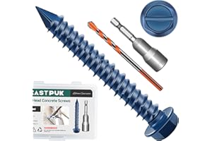 EASTPUK 30Pcs 1/4 x 1-3/4" Concrete Screws Anchors with Drill Bit, Hex Washer Head Concrete Masonry Screws for Masonry, Block, Brick Stucco, Blue Coated Cement Screw