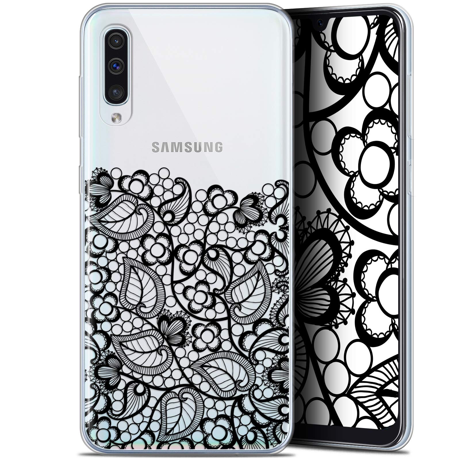 Caseink Case for Samsung Galaxy A50 (6.4) [Gel HD Collection Spring Design Bas Dentelle Noir - Flexible - Ultra Thin]