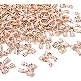 100 Pcs Pink Bowknot Charms for Jewelry Making Enamel Bowknot Charms Mini Cute Bow Charm Pendants for Bracelet Necklace DIY Crafts Valentine's Day Wedding Favors Keychain Supplies