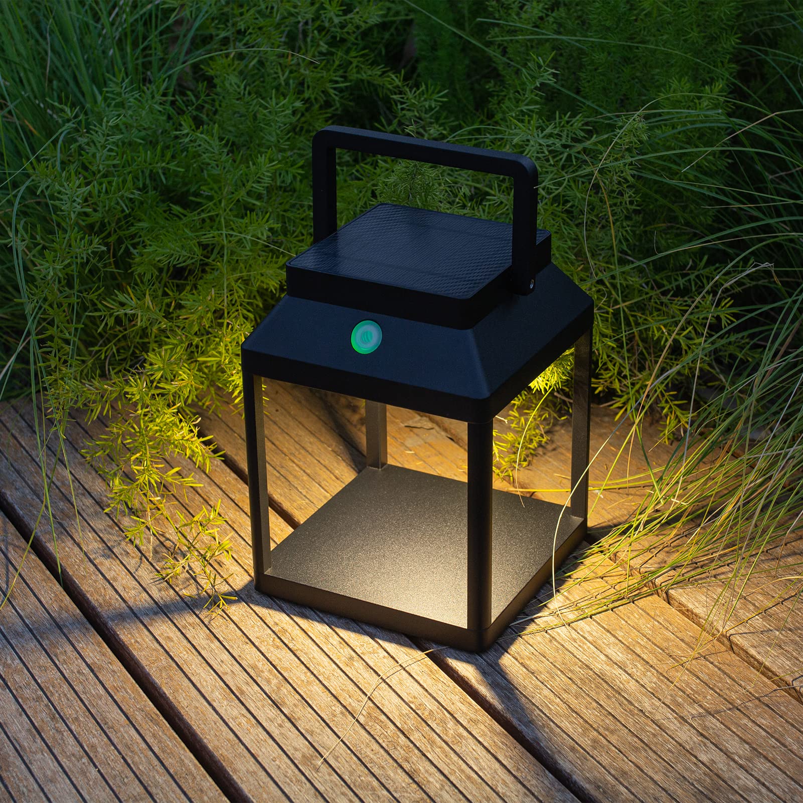 DAWALIGHT Outdoor Table Lamp 3 Level Brightness LED Lantern Lamp IP44 Waterproof Portable USB Rechargeable Solar Table Touch Lights Cordless Lighting for Garden Home Camping, Aluminum, Black